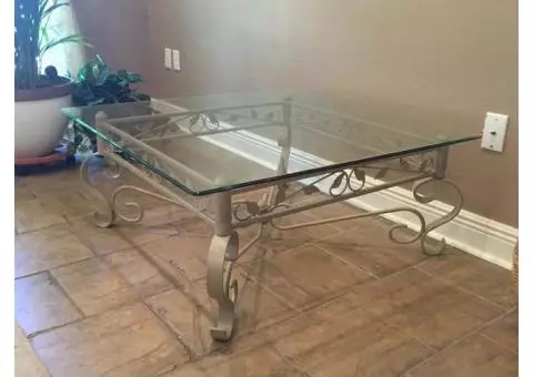 Beveled Glass and Metal Coffee Table and Sofa Table